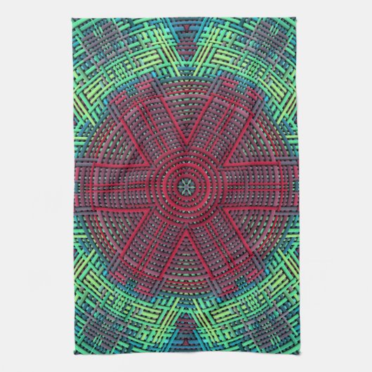 Weave Mandala Green Blue en Red Theedoek (Verticaal)