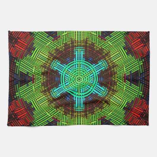Weave Mandala Green Red en Blue Theedoek (Horizontaal)