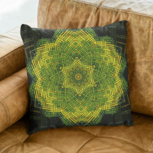 Weave Mandala Green Yellow and Black Kussen