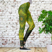 Weave Mandala Green Yellow and Black Leggings