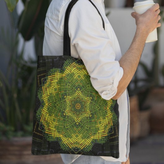 Weave Mandala Green Yellow and Black Tote Bag