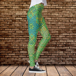 Weave Mandala Green Yellow en Blue Leggings