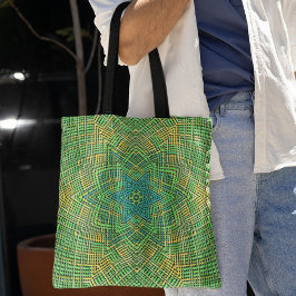 Weave Mandala Green Yellow en Blue Tote Bag