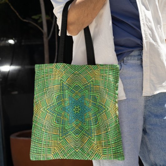 Weave Mandala Green Yellow en Blue Tote Bag