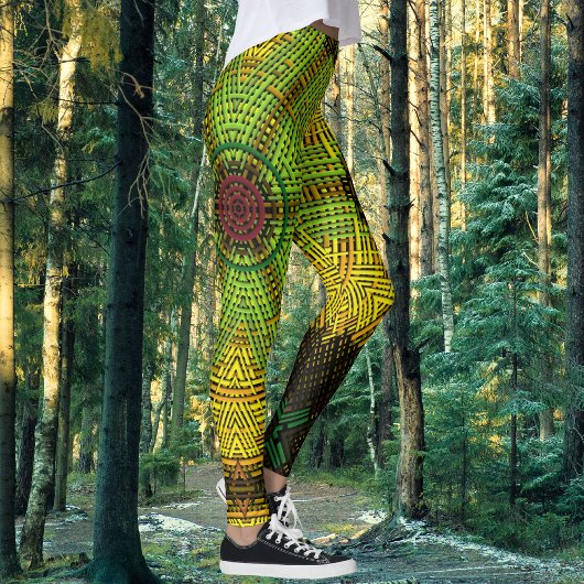Weave Mandala Green Yellow en Red Leggings