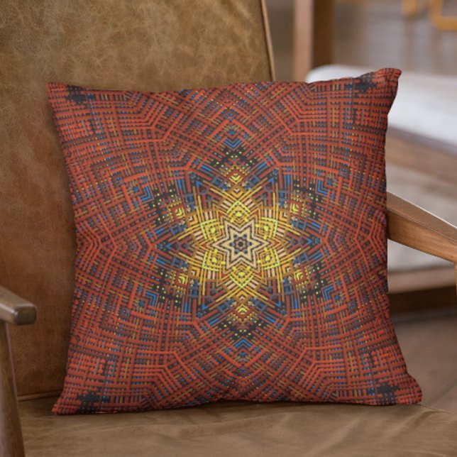 Weave Mandala Oranje Geel en Blauw Kussen (Creator heeft geüpload)