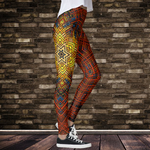 Weave Mandala Oranje Geel en Blauw Leggings