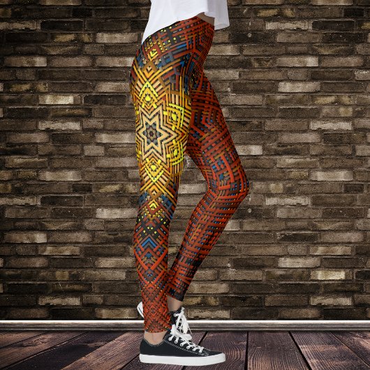 Weave Mandala Oranje Geel en Blauw Leggings