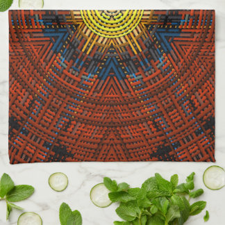 Weave Mandala Oranje Geel en Blauw Theedoek