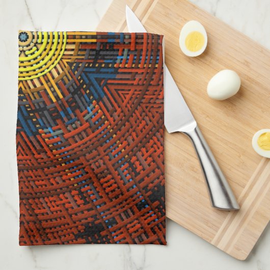 Weave Mandala Oranje Geel en Blauw Theedoek (Quarter Fold)