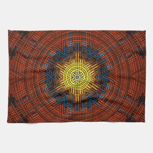Weave Mandala Oranje Geel en Blauw Theedoek (Horizontaal)