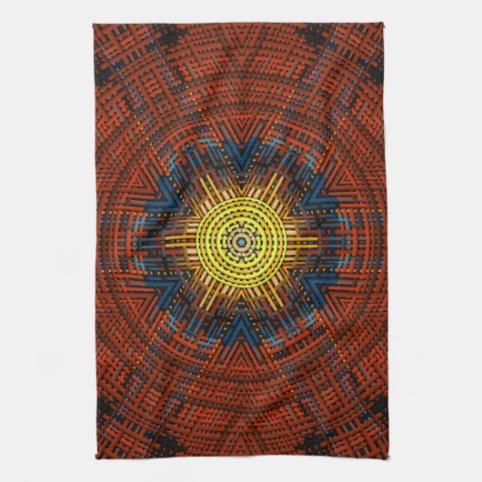 Weave Mandala Oranje Geel en Blauw Theedoek (Verticaal)