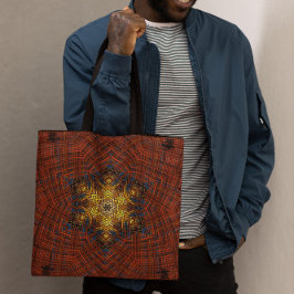 Weave Mandala Oranje Geel en Blauw Tote Bag