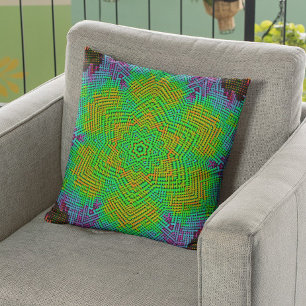 Weave Mandala Oranje Green en Blue Kussen