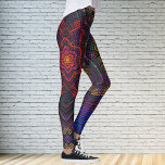 Weave Mandala Paars Yellow Red en Blue Leggings<br><div class="desc">Deze funky mandala heeft een paarse,  gele,  rode en blauwe mand in een mand-weefstijl. Psychedelische visuals voor de moderne hippie of iedereen die van grove kleuren houdt.</div>