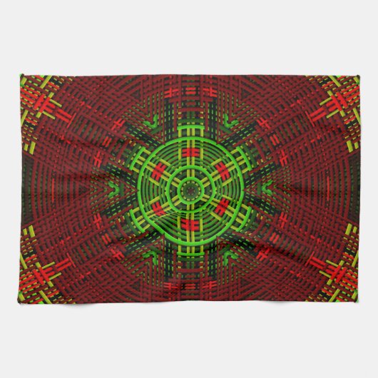 Weave Mandala Red en Green Theedoek (Horizontaal)