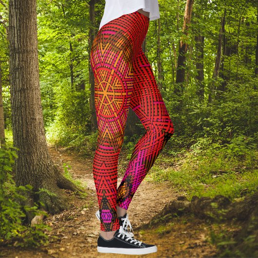 Weave Mandala Red Pink and Yellow Leggings