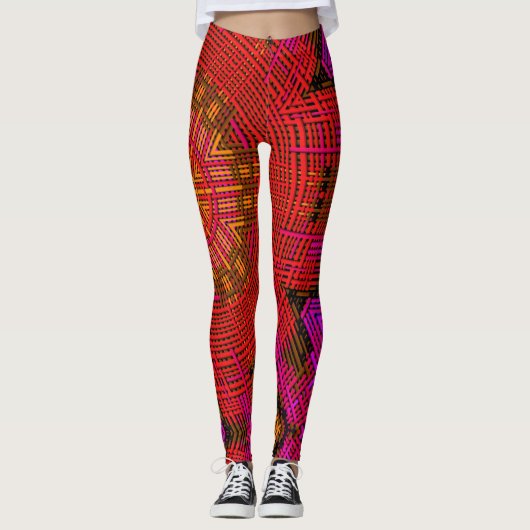 Weave Mandala Red Pink and Yellow Leggings (Voorkant)