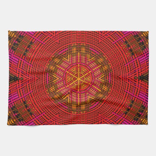 Weave Mandala Red Pink and Yellow Theedoek (Horizontaal)