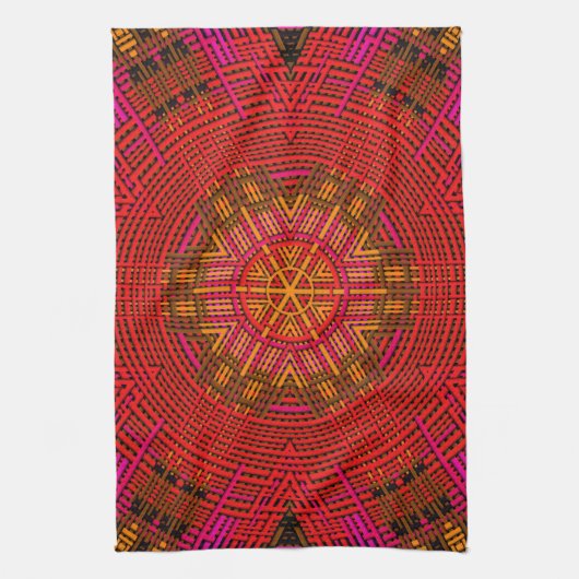 Weave Mandala Red Pink and Yellow Theedoek (Verticaal)
