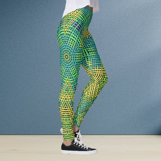 Weave Mandala Yellow Green en Blue Leggings