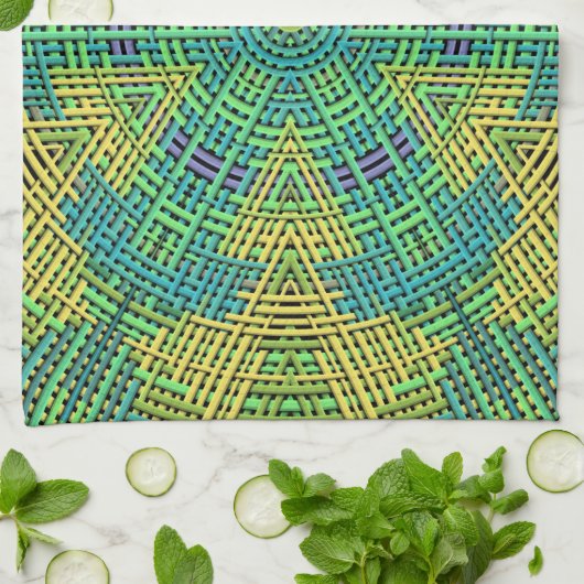 Weave Mandala Yellow Green en Blue Theedoek (Gevouwen)