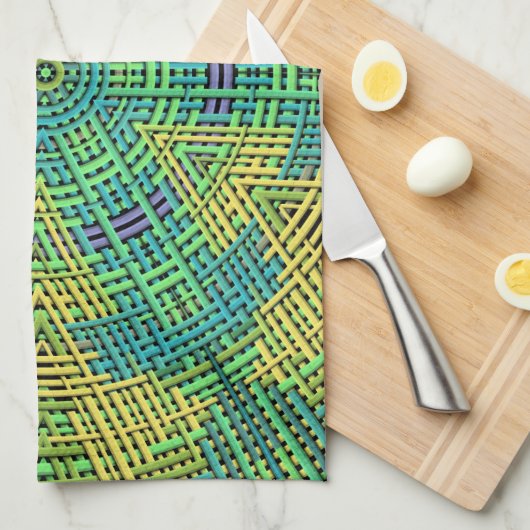 Weave Mandala Yellow Green en Blue Theedoek (Quarter Fold)