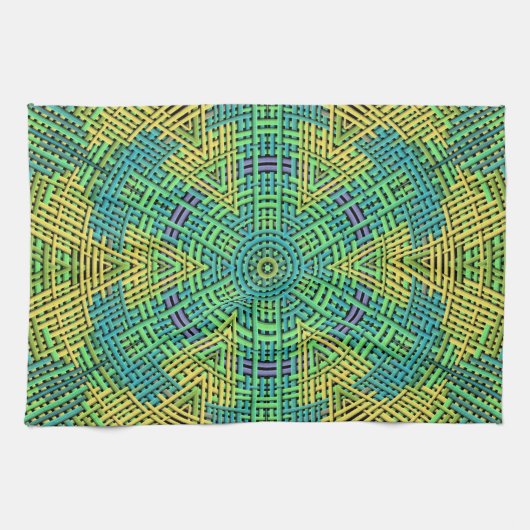 Weave Mandala Yellow Green en Blue Theedoek (Horizontaal)