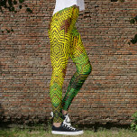 Weave Mandala Yellow Green en Oranje Leggings<br><div class="desc">Deze funky mandala is geel,  groen en oranje in een mand-weefstijl. Psychedelische visuals voor de moderne hippie of iedereen die van grove kleuren houdt.</div>