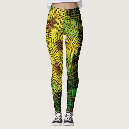 Weave Mandala Yellow Green en Oranje Leggings (Voorkant)