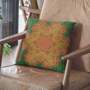 Weave Mandala Yellow Oranje en Green Kussen