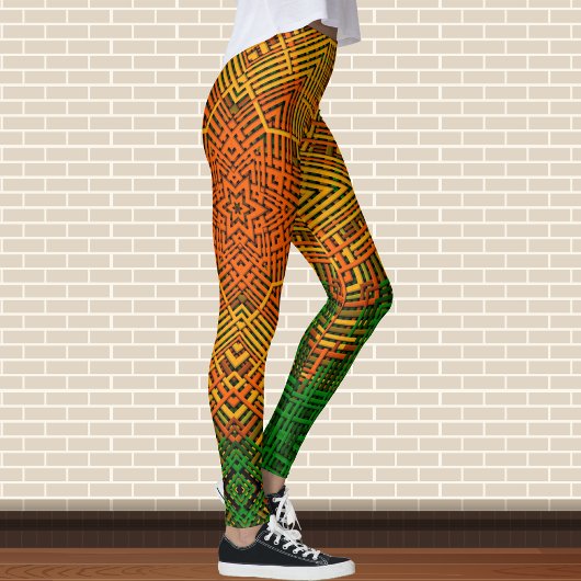 Weave Mandala Yellow Oranje en Green Leggings