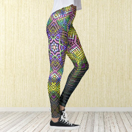 Weave Mandala Yellow Pink en Green Leggings