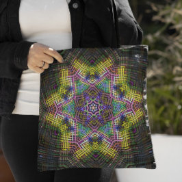Weave Mandala Yellow Pink en Green Tote Bag