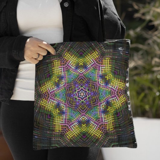 Weave Mandala Yellow Pink en Green Tote Bag