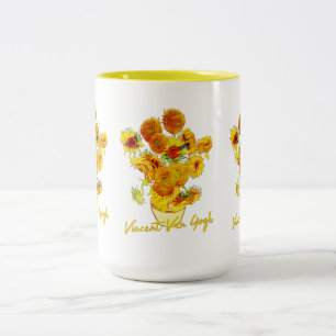 Weave-patroon van zonnebloemen door Vincent van Go Tweekleurige Koffiemok