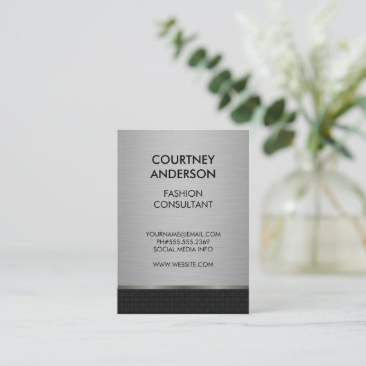 Weave Pattern en Silver Metallic Visitekaartje (Staand voorkant)