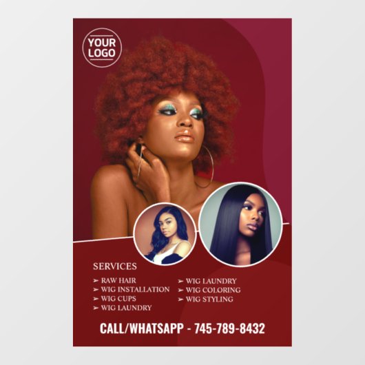 Weave Wig Salon Services Window Cling Raamsticker (Vel)