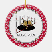 Weave Woes - behendige, grappige geplaveide honden Keramisch Ornament (Achterkant)