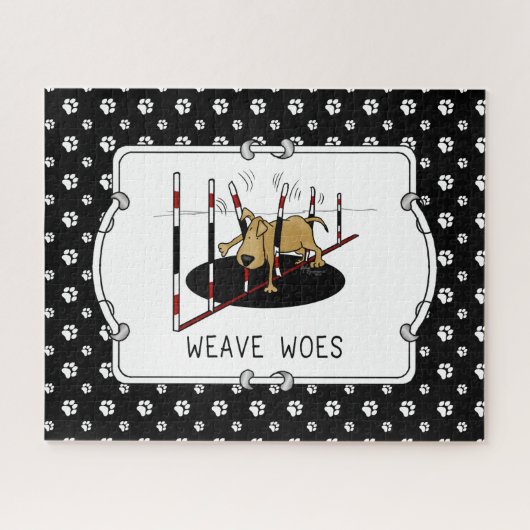 Weave Woes - grappige hondenbehendigheid Legpuzzel (Horizontaal)