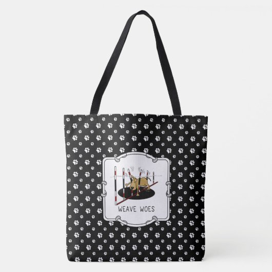 Weave Woes - grappige hondenbehendigheid Tote Bag (Voorkant)
