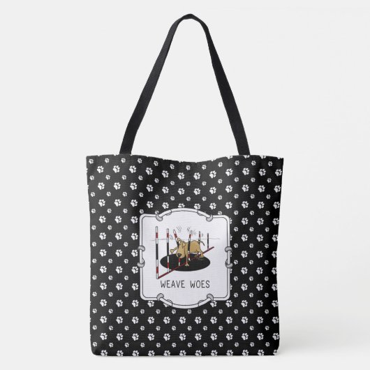 Weave Woes - grappige hondenbehendigheid Tote Bag (Achterkant)