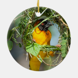 Weaver Bird Building Nest Keramisch Ornament