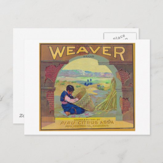 Weaver Oranje LabelPiru, CA Briefkaart (Voorkant / Achterkant)
