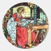 Weaving Woman Ronde Sticker (Voorkant)