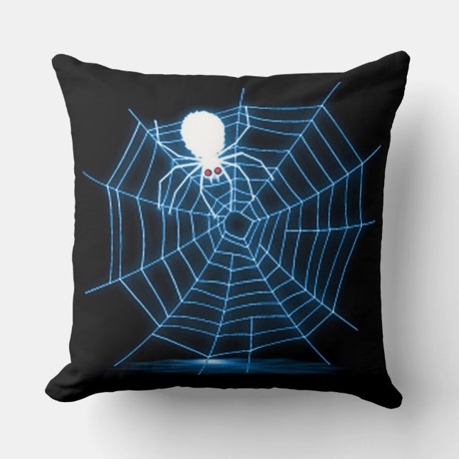 Web Black & Blue Halloween Spider Kussen (Voorkant)