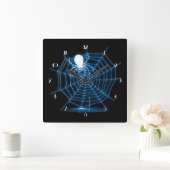 Web Black & Blue Halloween Spider Vierkante Klok (Huis)