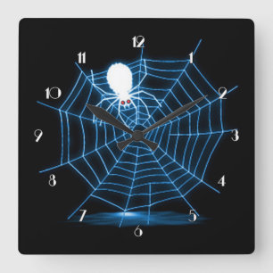 Web Black & Blue Halloween Spider Vierkante Klok