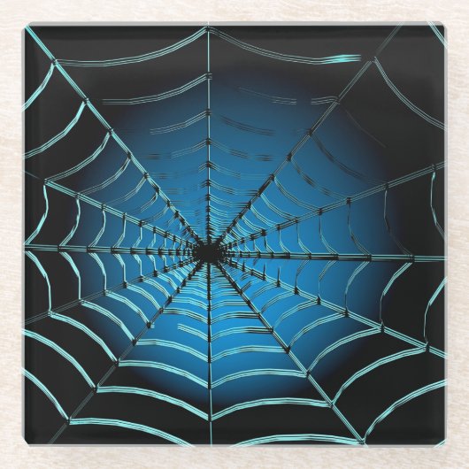 Web Cool Blue Spider Glazen Onderzetter (Voorkant)
