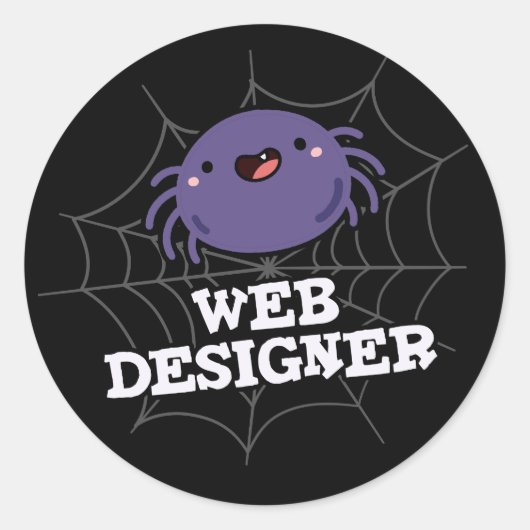 Web Designer Funny Spider Pun Dark BG Ronde Sticker (Voorkant)